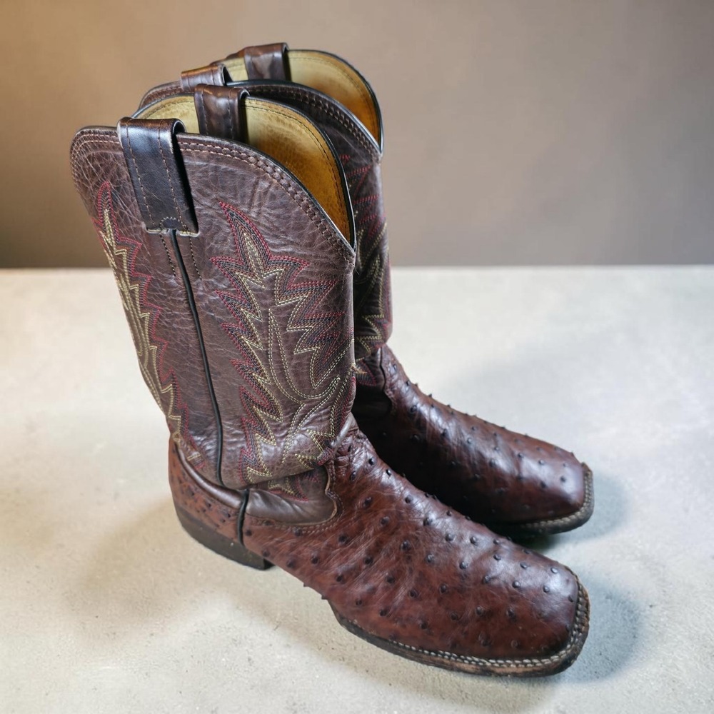 Vintage Larry Mahan Ostrich Leather Boots Mens Size 9 D * Read Description *